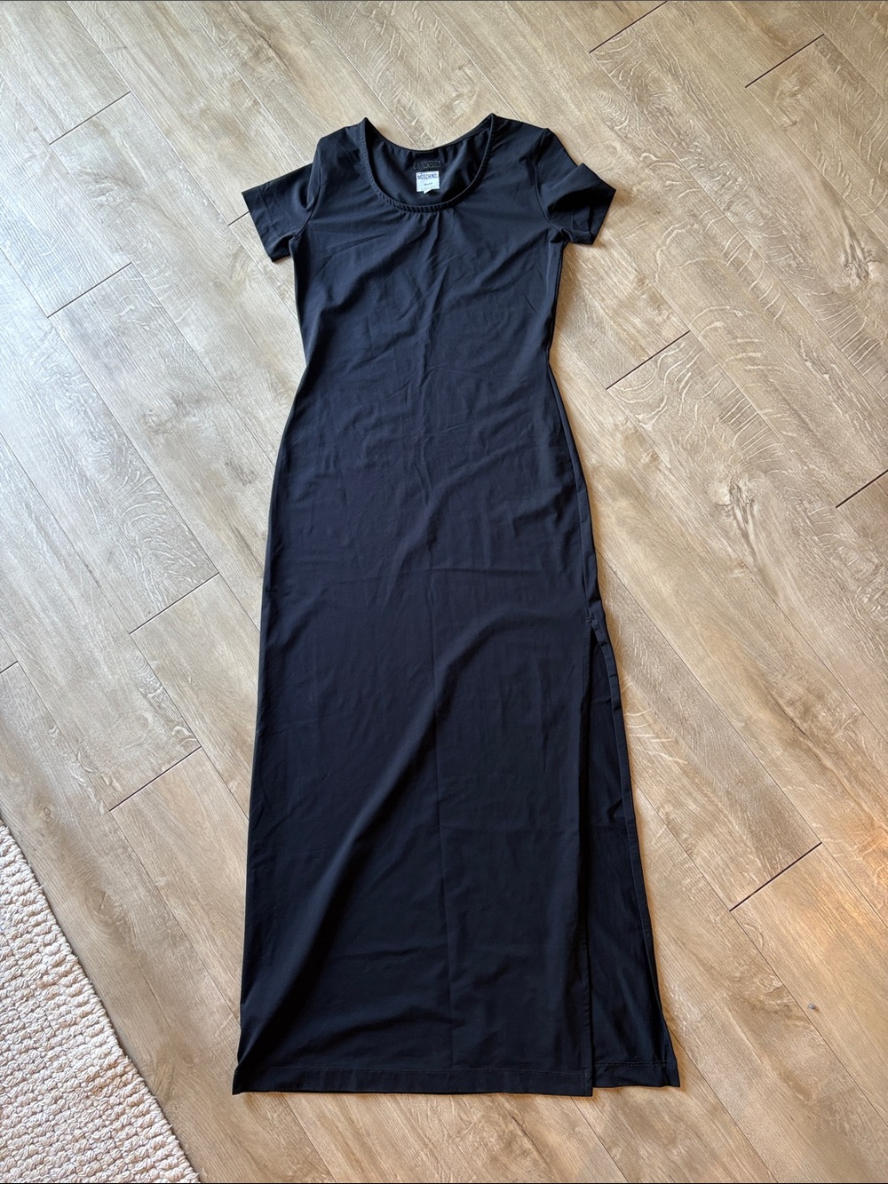 Moschino Black Short-Sleeve Maxi Dress Slit Size 10 Made in Italy
